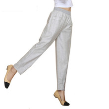 Summer Women Plus Size 4XL Pocket Thin Female Trousers Linen Harem Pants Middle-aged Lady Elastic Waist Loose Casual Pants R2287 2024 - buy cheap