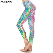 FCCEXIO 2021 PINK Sequins Mermaid Wings High Waist Leggings Fish Scales 3D Legging Stretch Fitness Legins Women Workout Pants 2024 - buy cheap