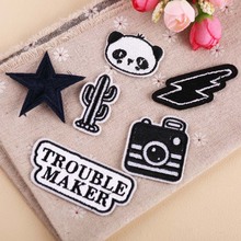 Black and White Embroidery Camera Panda Clothes Decoration Patch Embroidered Cute Iron on Kids Patches for Clothes Sticker Badge 2024 - buy cheap