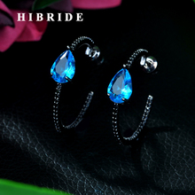 Hibride brincos de argola azul geométricos, moda feminina, acessórios, joias de zircônio cúbico completo, brincos femininos 2024 - compre barato