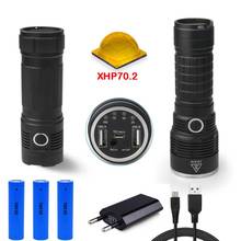 8000lumens xlamp xhp70.2 caça usb mais poderosa lanterna led cree xhp70 tocha recarregável 18650 lâmpada de energia móvel acampamento