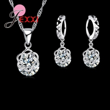 Charms 925 Sterling Silver Cubic Zircon Ball Shape Pendant Necklace Earring Lovers Wedding Jewelry Sets Bride Accessories 2024 - buy cheap