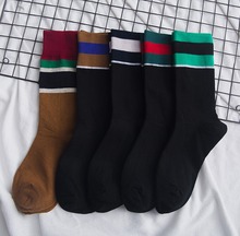 Хлопковые цветные женские носки, длинные весенние Смешные высокие Лоскутные однотонные полосатые повседневные короткие Чулочные изделия 2024 - купить недорого