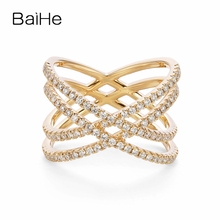 BAIHE-anillo de oro amarillo de 14 quilates con diamantes naturales, sortija de compromiso, regalo romántico 2024 - compra barato