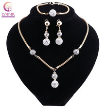 Women Crystal Jewelry Sets Gold Color Pendant Wedding Accessories Earrings Bracelets Necklace 2024 - buy cheap