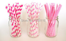 Free Shipping 300pcs Hot Pink Paper Straws Mixed 3 Patterns,Party Supplies Paper Drinking Straws Wholesale 2024 - buy cheap