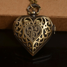 New Fashion Bronze/ Silver Men Women Large Heart-shaped Lovers Quartz Pocket Watch Gift Necklace Chain Regarder A271 2024 - buy cheap