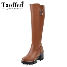 Taoffen 4 Colors Women's Winter Shoes High Heels Boots Metal Buckle Platform Knee High Boots Fashion Women Shoes Size 34-43 2024 - buy cheap