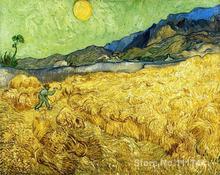 Vincent Van Gogh-lienzo pintado a mano, gran calidad, reproducción de aceite, campo de trigo con Reaper y sol 2024 - compra barato