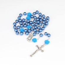 6 mm Rose Flower Pearl Rosary Necklace Cross Long Pendant Religious Jewelry 2024 - buy cheap