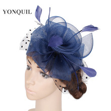 Fancy Color Crinoline Fascinator Headwear Colorful Mesh Feather Church Show Hair Accessories Millinery Women Cocktail Hat MYQ039 2024 - buy cheap