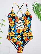 Imprimir One Piece Swimsuit 2019 Sexy Bodysuit Swimwear Cintura Alta Maiô Vintage Beach Wear Brasileiro Cut Out Monokini XXL 2024 - compre barato