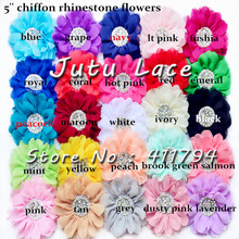 120  pcs/lot ,  shabby chiffon flowers with rhinestone  , rhinestone chiffon flowers for girls hair accessories 2024 - buy cheap
