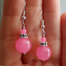 Pendientes colgantes de Gema rosa para mujer, joyería fina de gancho de plata 925, decoración plateada tibetana, 6,09, venta al por mayor 2024 - compra barato