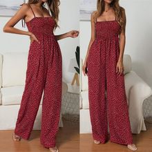 Women Ladies Summer Bandeau Polka Dot Strappy Sleeveless Holiday Long Wide Leg Jumpsuit Romper Pants 2024 - buy cheap