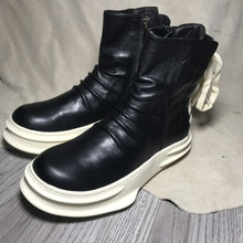 Handmade Spring British Genuine Leather Men Casual Shoes Round Toe Vintage Zipper Ankle Boots Unisex Dress Platform Luxury Boots 2024 - buy cheap