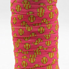 Q&N ribbon wholesale/OEM 5/8inch 150409018 sport baseball printed in pink folded over elastic FOE 50yds/roll free shipping 2024 - buy cheap
