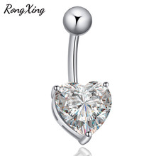 RongXing Women Love Heart Zircon Body Piercings Sexy Jewelry Stainless Steel Rainbow Birthstone Dance Belly Button Navel Ring 2024 - buy cheap