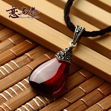 925 Sterling silver necklace red red Retro Natural semi-precious stones Pendant water Drop garnet fashion female women Jewelry 2024 - buy cheap