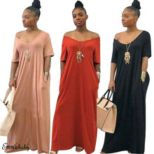 Women Casual Dresses Lady Boho Short Sleeve V Neck Long Maxi Dress Kaftan Gypsy Beach Dresses Solid Black Red Dress 2024 - buy cheap