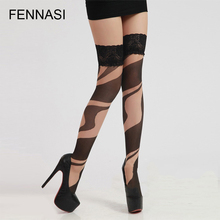 FENNASI Stripes Women Stockings Lace Top Sexy Pantyhose Thigh High Stockings Over Knee Female Erotic Hosiery Lace Silicone Slip 2024 - buy cheap