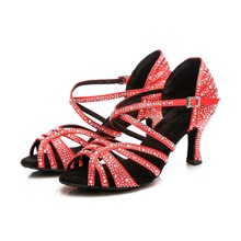 Zapatos de baile latino para mujer, calzado profesional de satén con diamantes de imitación brillantes, 2 colores, 6/7, 5/8, 5cm, A131 2024 - compra barato