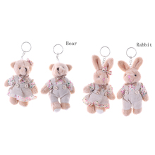 11cm 1 Pair Couple Bear Rabbit Plush Toys 2018 Floral Cloth Teddy Bear Rabbit Bunny Dolls Key Bag Pendants Lovers Friends Gift 2024 - buy cheap