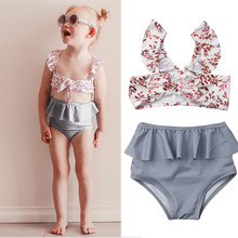 1-5T Baby Girls Swimwear Sets Pink Leaves Print Kids Baby Girl Bikini 2019 Bow Swimsuits For Girls Toddler Bathing Suit Children 2024 - buy cheap