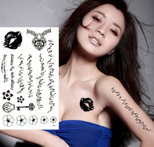 Временные тату-наклейки 3 листа, Арабская тату-наклейка, сексуальная губа, сердце, замок, цветок, дизайн, черная тату, временная татуировка 2024 - купить недорого
