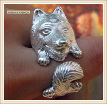 trendy hip-hop fashion Smiling angel samoyed dog ring adjustable cute animal fashion jewelry 2024 - buy cheap