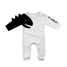 Conjunto de roupas listradas de dinossauro 3d, macacão de algodão para bebês recém-nascidos meninos e meninas com manga comprida 2024 - compre barato