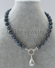 Ожерелье из черного пресноводного жемчуга в стиле барокко, 10-11 мм, P6723-18 + серая Подвеска 16 мм 2024 - купить недорого