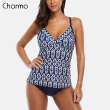 Charmo Women Halter Tankini Set Two Piece Swimsuit Vintage Floral Printed Swimwear Push Up Sexy Bikini Hollow Back Bathing Suit 2024 - buy cheap