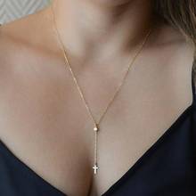 Women Long Pendant Necklace Small Cross Chain Necklace Y Style Lariat Crystal Necklaces Delicate Minimlaist Gift 2024 - buy cheap