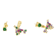 front back cz earring Mix multi color stone elegance gold color double side women girl fashion jewelry high quality 2024 - buy cheap