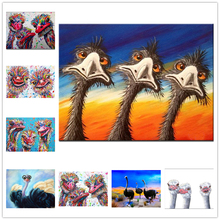 DIY Diamond Painting Cross Stitch three Ostrich 3D 5D Diamond Embroidery Full Mosaic Kit Wall Painting Square/round Stones WG864 2024 - buy cheap