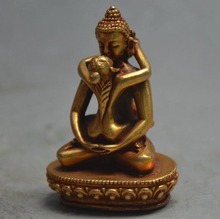 Agradable asiático, de bronce antiguo chino tallado pene Dios recoger estatua figura de buda feliz 2024 - compra barato