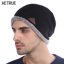 AETRUE Winter Beanies Men Knitted Hat Winter Hats For Women Men Beanie Skullies Fur Bonnet Warm Plain Flat Baggy Wool Knit Cap 2024 - buy cheap