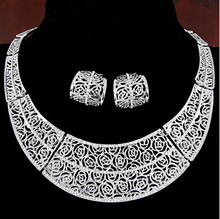 MINHIN-Conjunto de joyería con diseño hueco para mujer, con diamantes de imitación sintéticos brillantes, collares chapados en oro y plata, pendientes 2024 - compra barato
