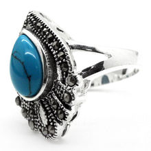 25*20mm fancy design BLUE Natural Turquoise MARCASITE 925 STERLING SILVER RING SIZE 7/8/9/10 2024 - buy cheap