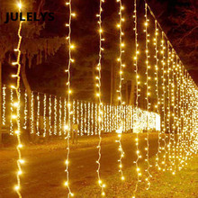 Judelys-bombillas LED para decoración de bodas, cortina de luces, guirnaldas de Navidad, luces de vacaciones para patio trasero, jardín cuadrado, 10m x 4m, 1280 2024 - compra barato