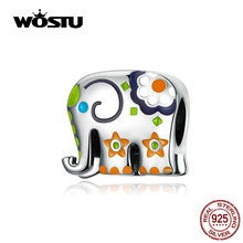 WOSTU-Cuentas de elefante feliz de colores, dijes de Plata de Ley 925 auténtica, compatibles con Pulsera Original, colgante, regalo de joyería DAC095 2024 - compra barato