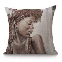 Throw Pillow 45X45 High Quality Creative African Woman Print Home Decor Cojines Seat Cushion Almofadas Cotton Linen Cushion 2024 - buy cheap
