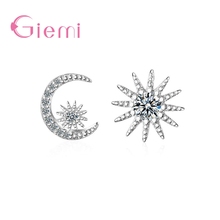 Moda sol e lua design pure 925 prata esterlina brincos na moda com cristais acessórios de orelha de noivado feminino 2024 - compre barato
