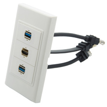 1 Gang No Screw 2 Ports USB 3.0 1 Port HDMI Flat Short Cable Style Female To Female Wall Plate 2024 - buy cheap