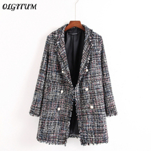 Jaqueta casual feminina, primavera/outono, estilo fresco, casaco solto com borla, xadrez, tweed, jaqueta de lapela, jaqueta grossa 2024 - compre barato