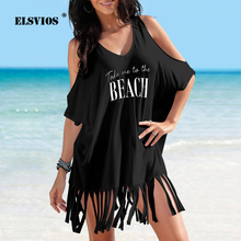 ELSVIOS-Vestido corto holgado con estampado de letras para verano, minivestido playero para mujer, color blanco y negro, cuello en V, 2019 2024 - compra barato