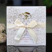 Tarjeta de invitaciones de boda de compromiso elegante, con corte láser hueco blanco, con cinta gratis, sobres, franqueo, 10 unids/lote 2024 - compra barato