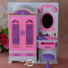 For Barbie Doll Furniture Accessories Plastic Toy With Light Dressing Table Wardrobe Wardrobe Set Play  Holiday Gift Girl DIY 2024 - buy cheap