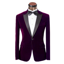 Peak Lapel-abrigo de terciopelo púrpura para hombre, traje ajustado informal de terciopelo para baile de graduación, trajes de boda, 2020 (chaqueta + pantalones) 2024 - compra barato